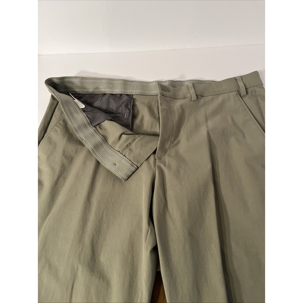 Michael Kors Mens Classic Dress Pants 38W 30L Green Solid Stretch Flat Front
